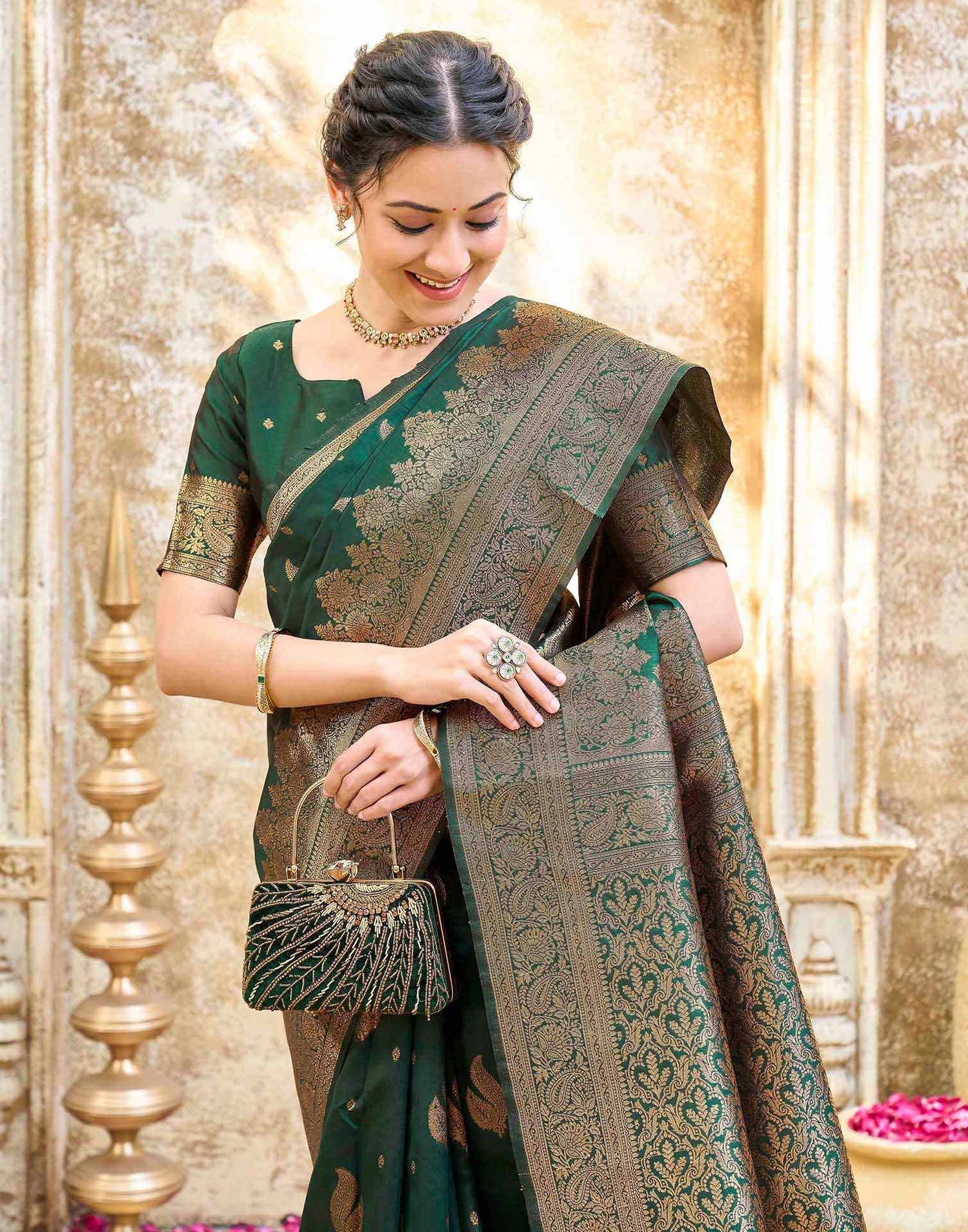 Dark Green Silk Woven Banarasi Saree
