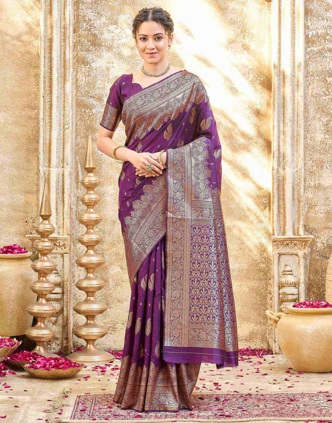 Dark Purple Silk Woven Banarasi Saree