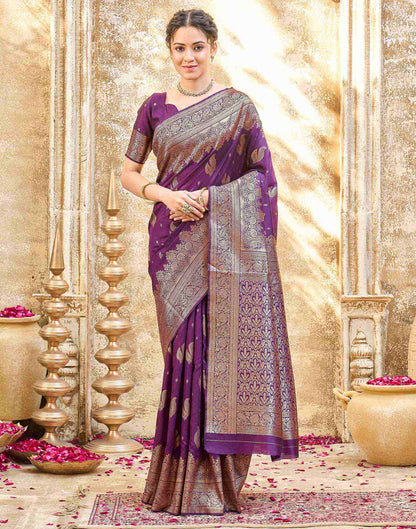 Dark Purple Silk Woven Banarasi Saree