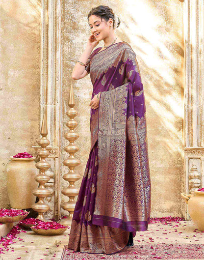 Dark Purple Silk Woven Banarasi Saree