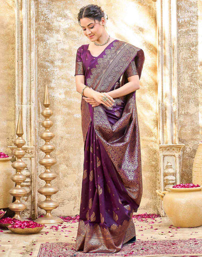 Dark Purple Silk Woven Banarasi Saree