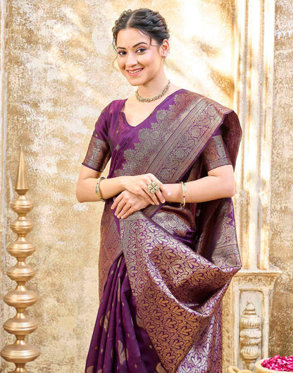 Dark Purple Silk Woven Banarasi Saree