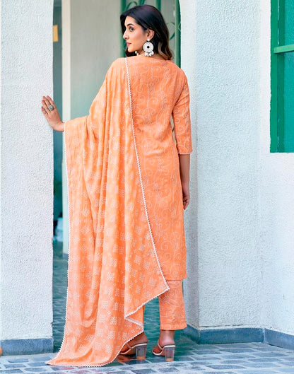 Orange Chinnon Printed Kurta Set With Dupatta