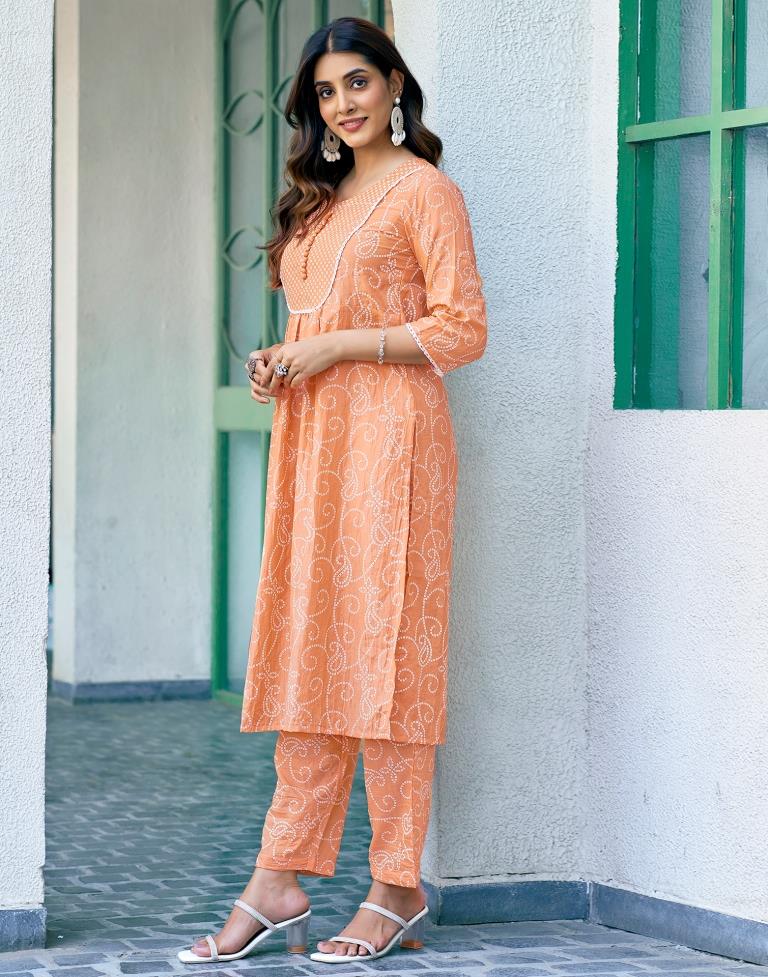 Orange Chinnon Printed Kurta Set With Dupatta