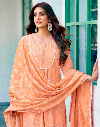 Orange Chinnon Printed Kurta Set With Dupatta