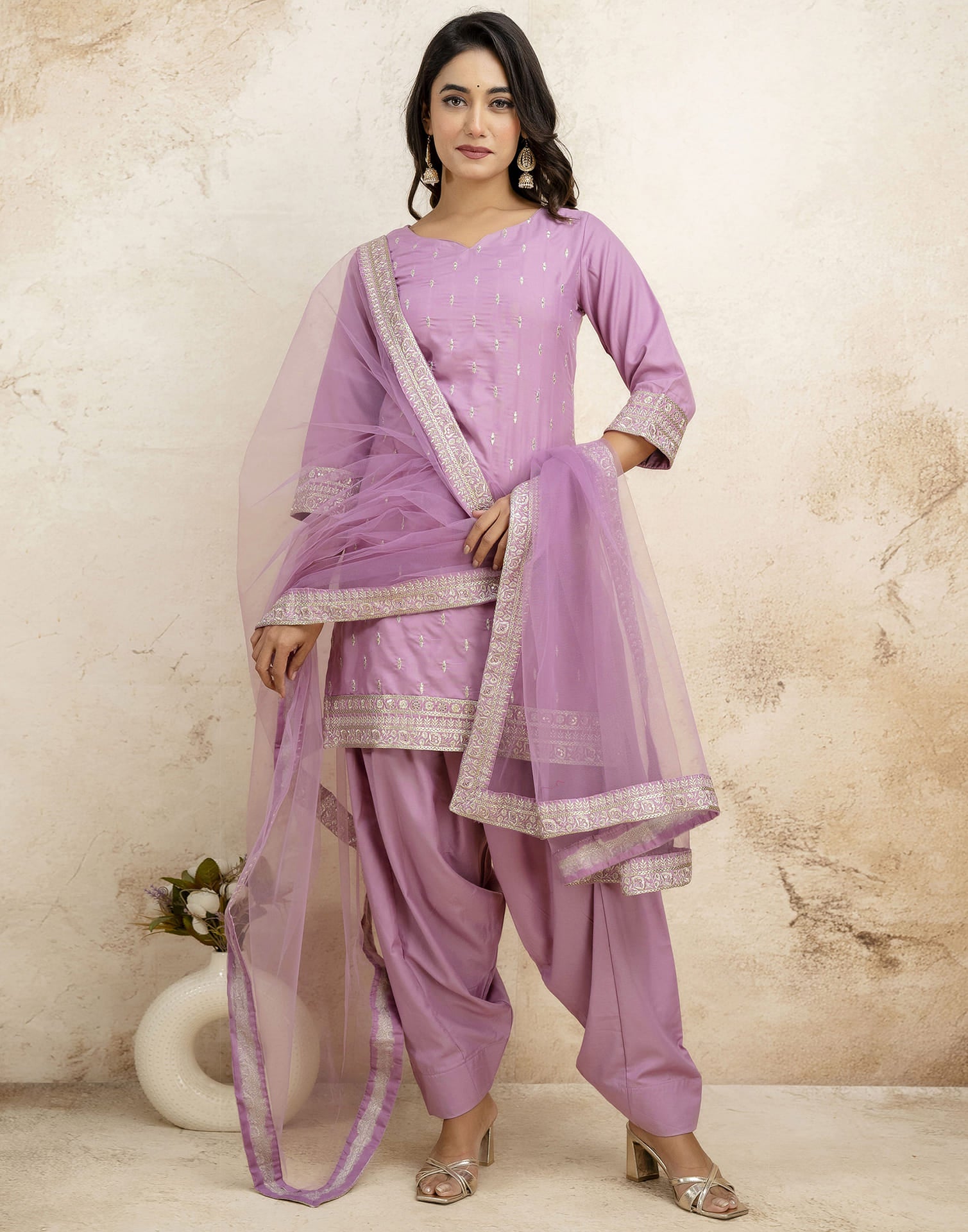 Pink Rayon Sequence Straight Kurta Set With Dupatta