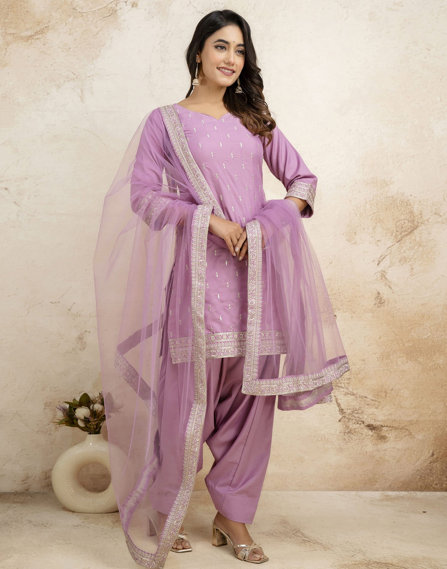 Pink Rayon Sequence Straight Kurta Set With Dupatta