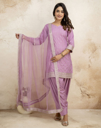 Pink Rayon Sequence Straight Kurta Set With Dupatta