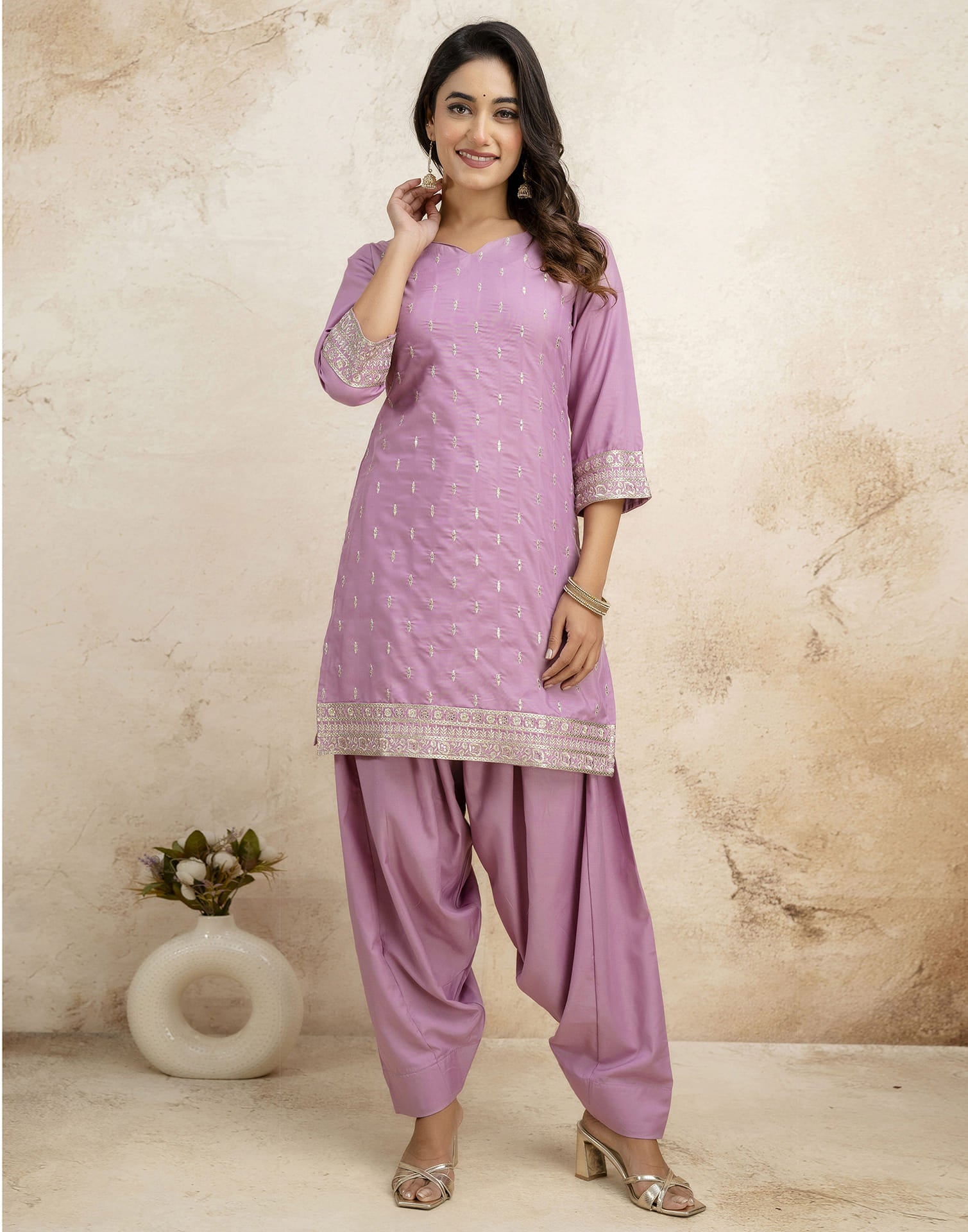 Pink Rayon Sequence Straight Kurta Set With Dupatta