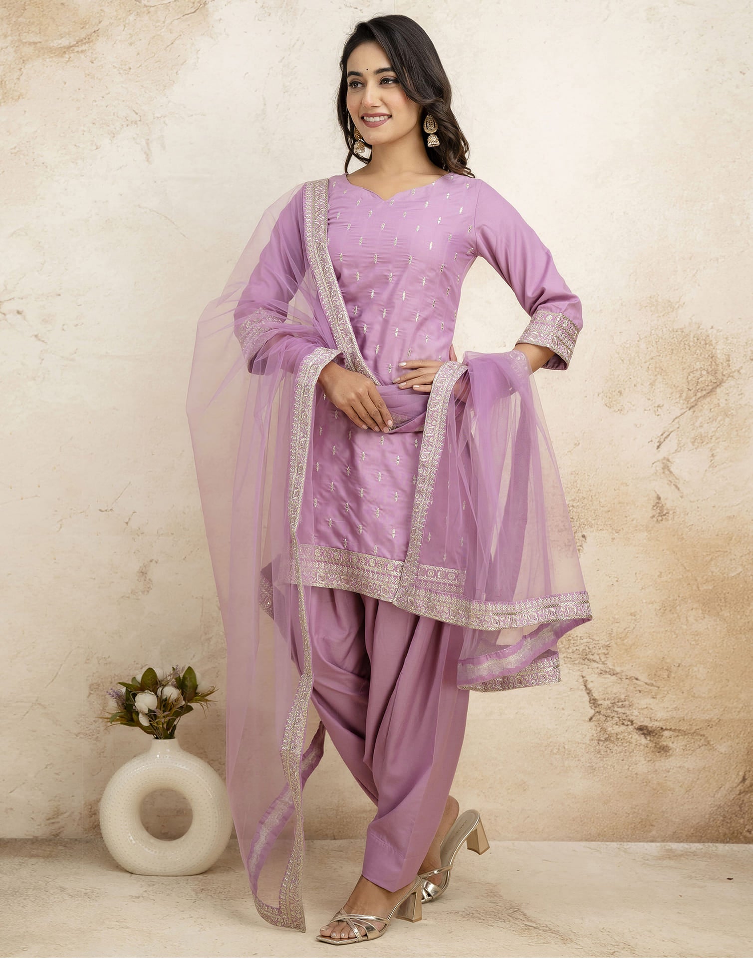 Pink Rayon Sequence Straight Kurta Set With Dupatta