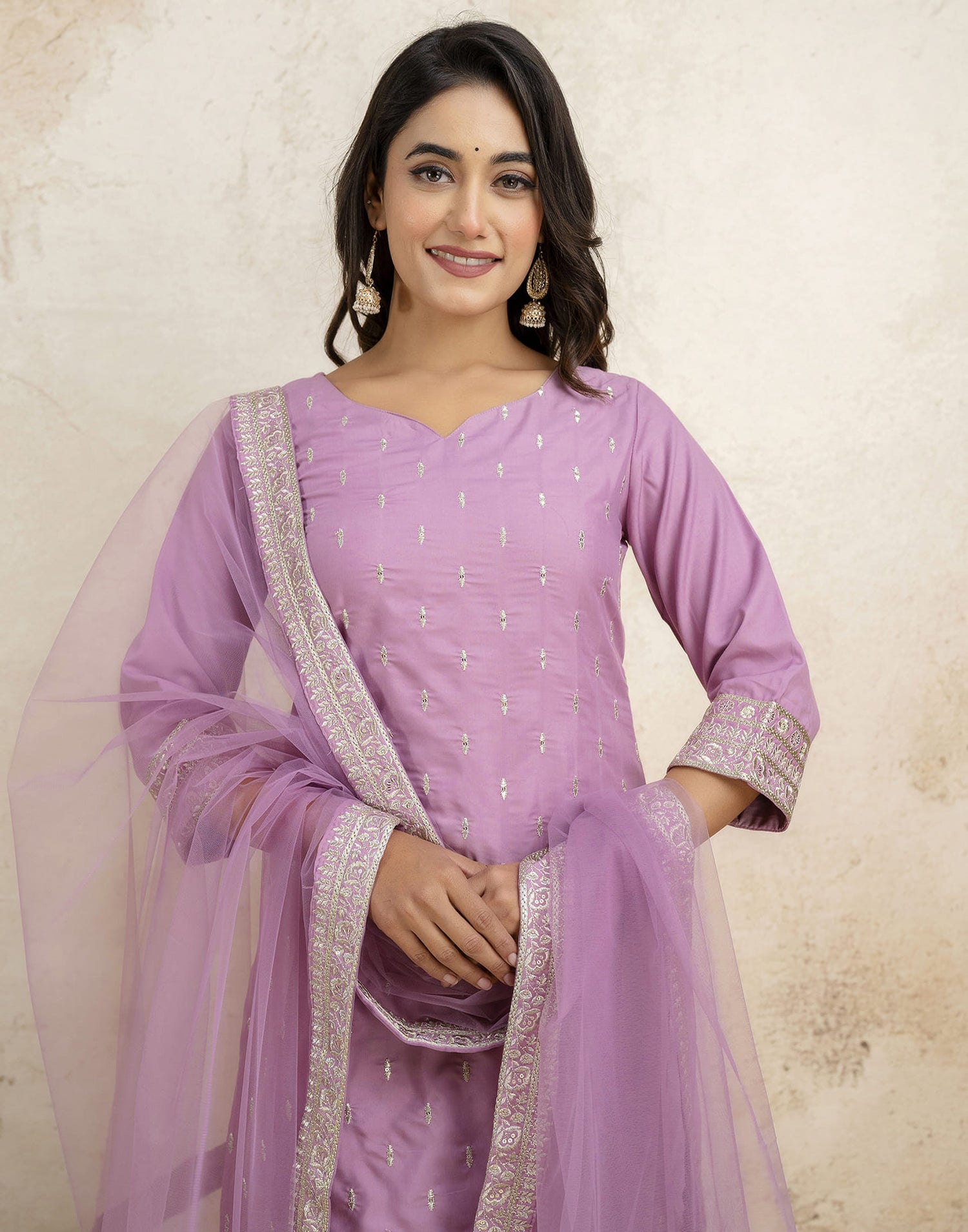 Pink Rayon Sequence Straight Kurta Set With Dupatta