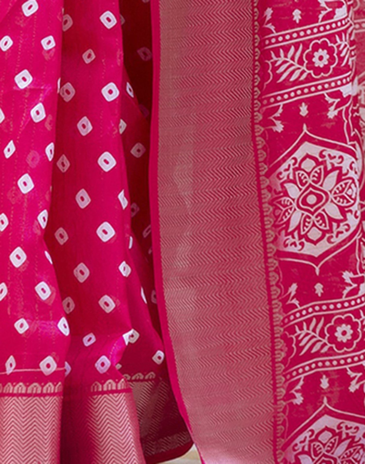 Ready To Wear Pink Dola Silk Bandhani Printed Saree