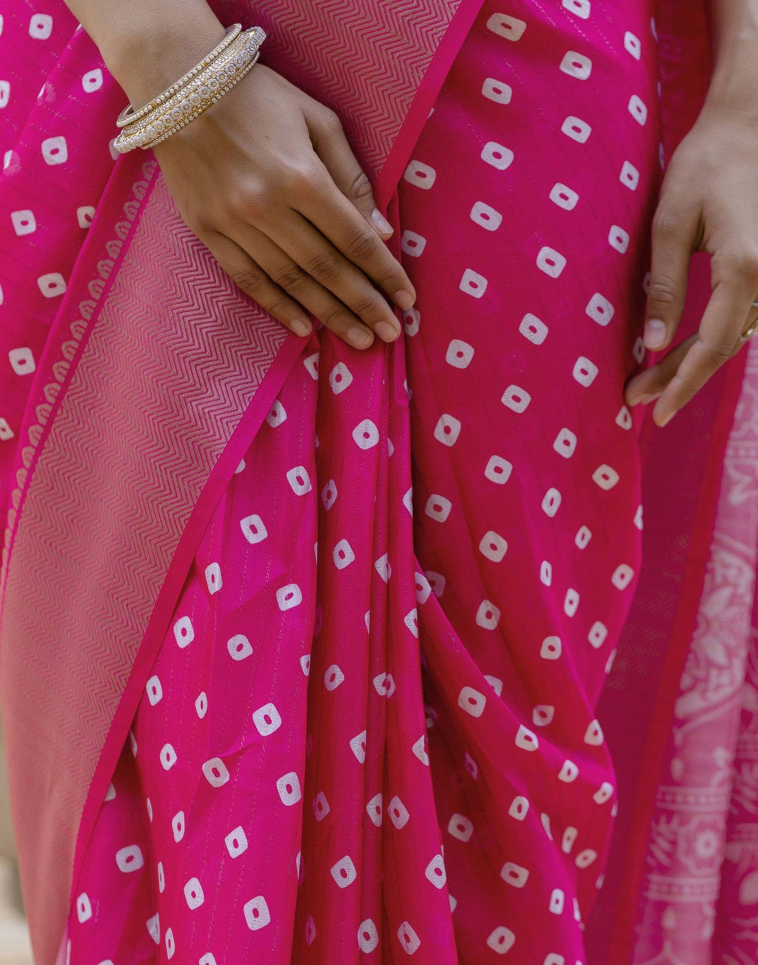 Ready To Wear Pink Dola Silk Bandhani Printed Saree
