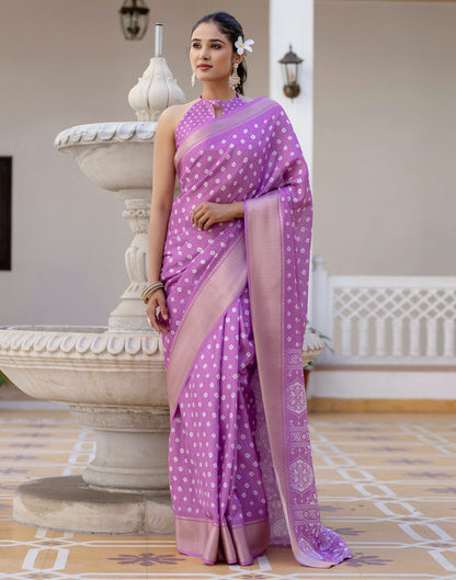 Ready To Wear Light Purple Dola Silk Bandhani Printed Saree