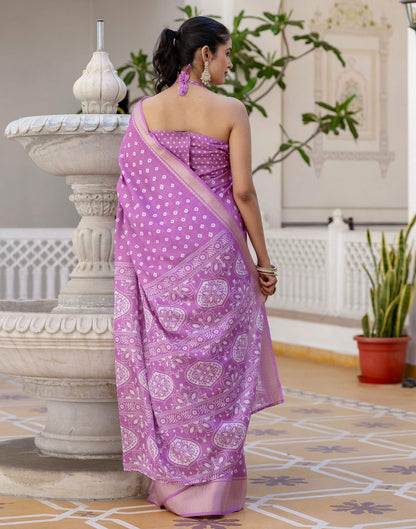 Ready To Wear Light Purple Dola Silk Bandhani Printed Saree
