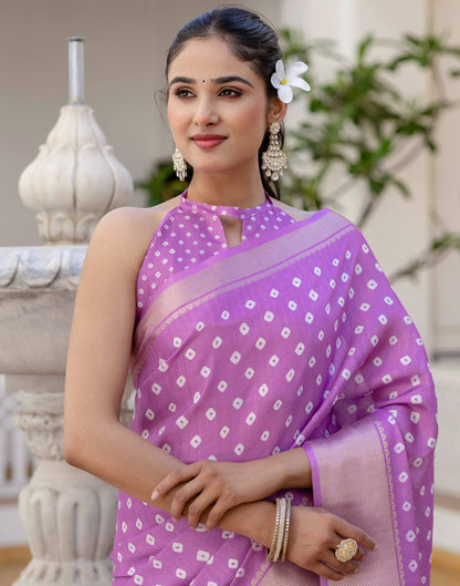 Ready To Wear Light Purple Dola Silk Bandhani Printed Saree