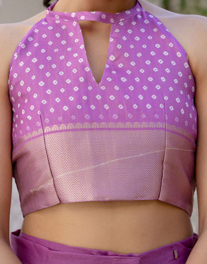 Ready To Wear Light Purple Dola Silk Bandhani Printed Saree