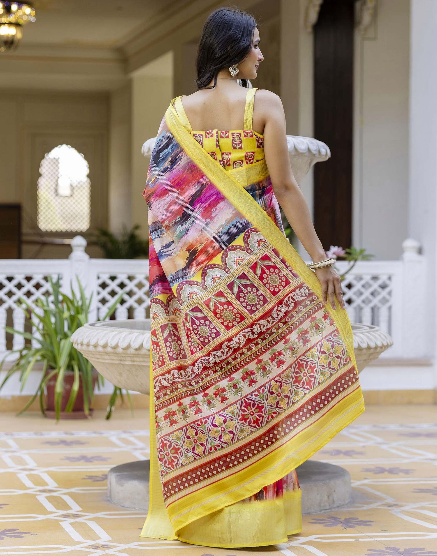 Ready To Wear Multicoloured Dola Silk Printed Saree