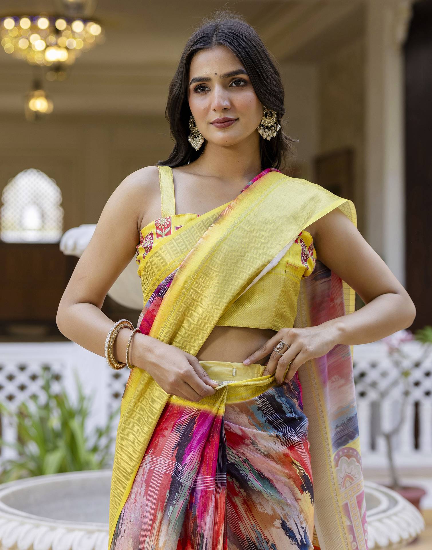 Ready To Wear Multicoloured Dola Silk Printed Saree