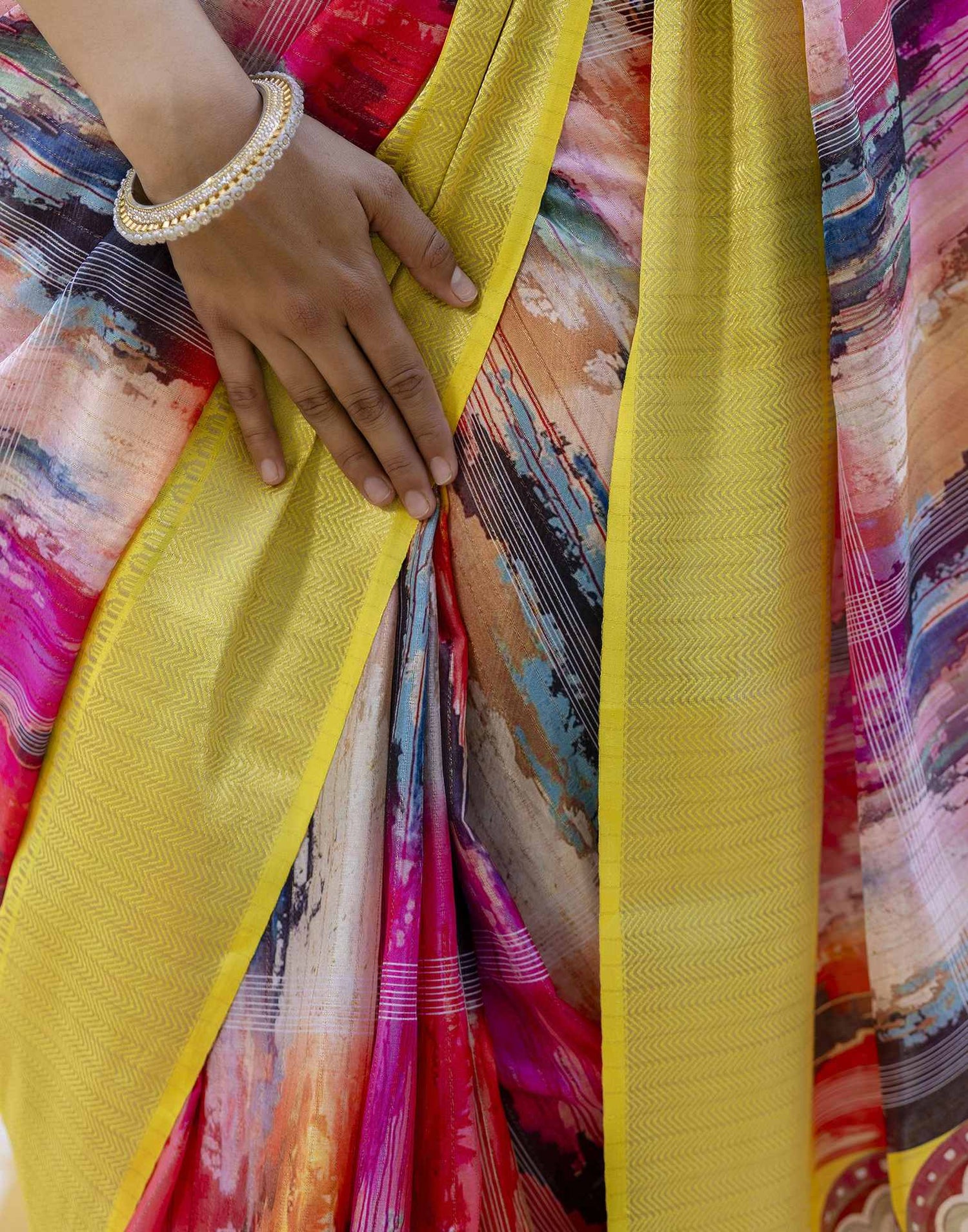 Ready To Wear Multicoloured Dola Silk Printed Saree