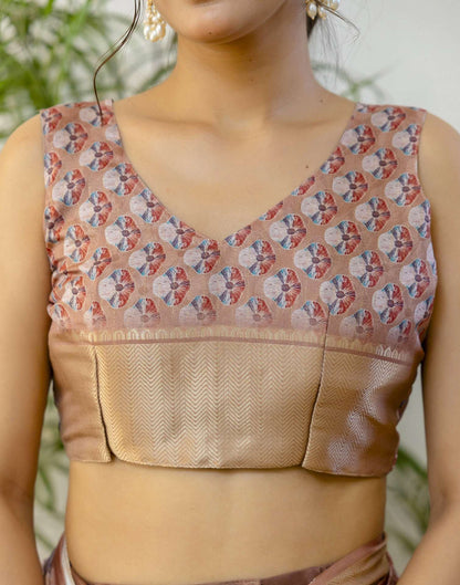 Ready To Wear Light Brown Dola Silk Woven Border Printed Saree