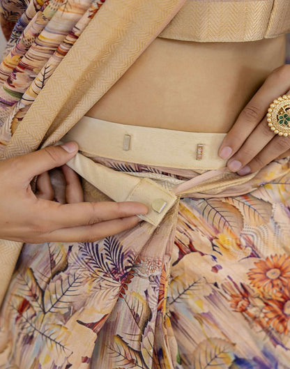 Ready To Wear Light Beige Dola Silk Woven Border Printed Saree