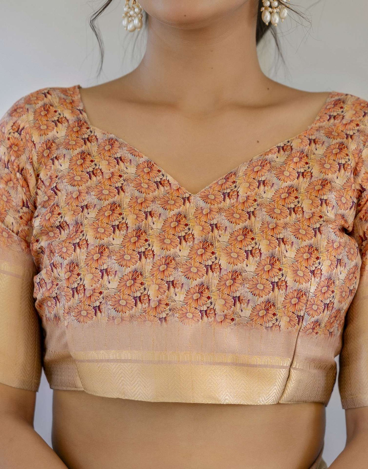 Ready To Wear Light Beige Dola Silk Woven Border Printed Saree