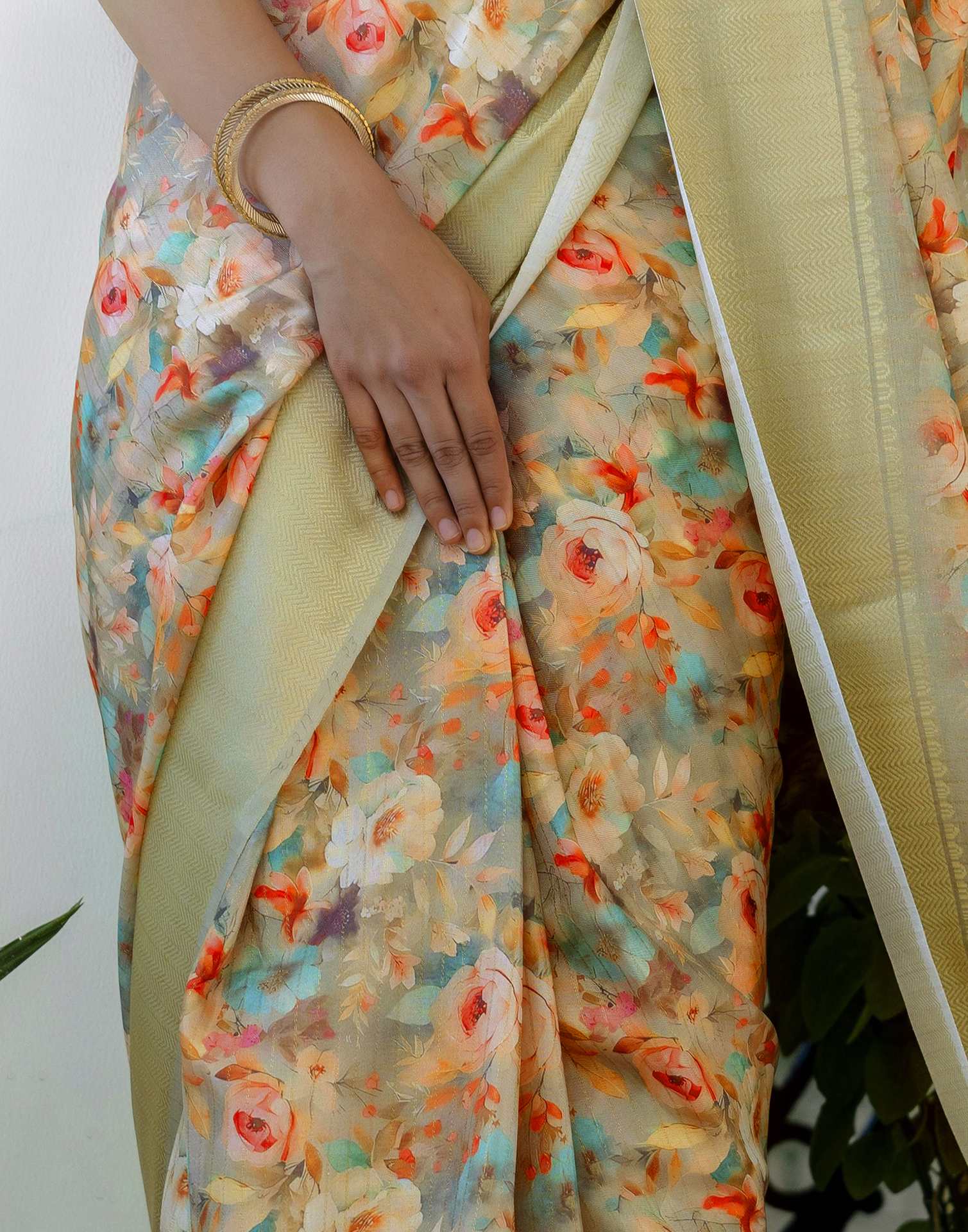 Ready To Wear Light Green Dola Silk Woven Border Printed Saree