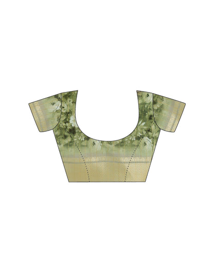 Ready To Wear Light Green Dola Silk Woven Border Printed Saree