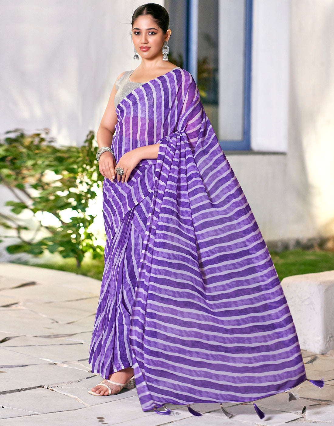 Purple Georgette Printed Ready to Wear Saree