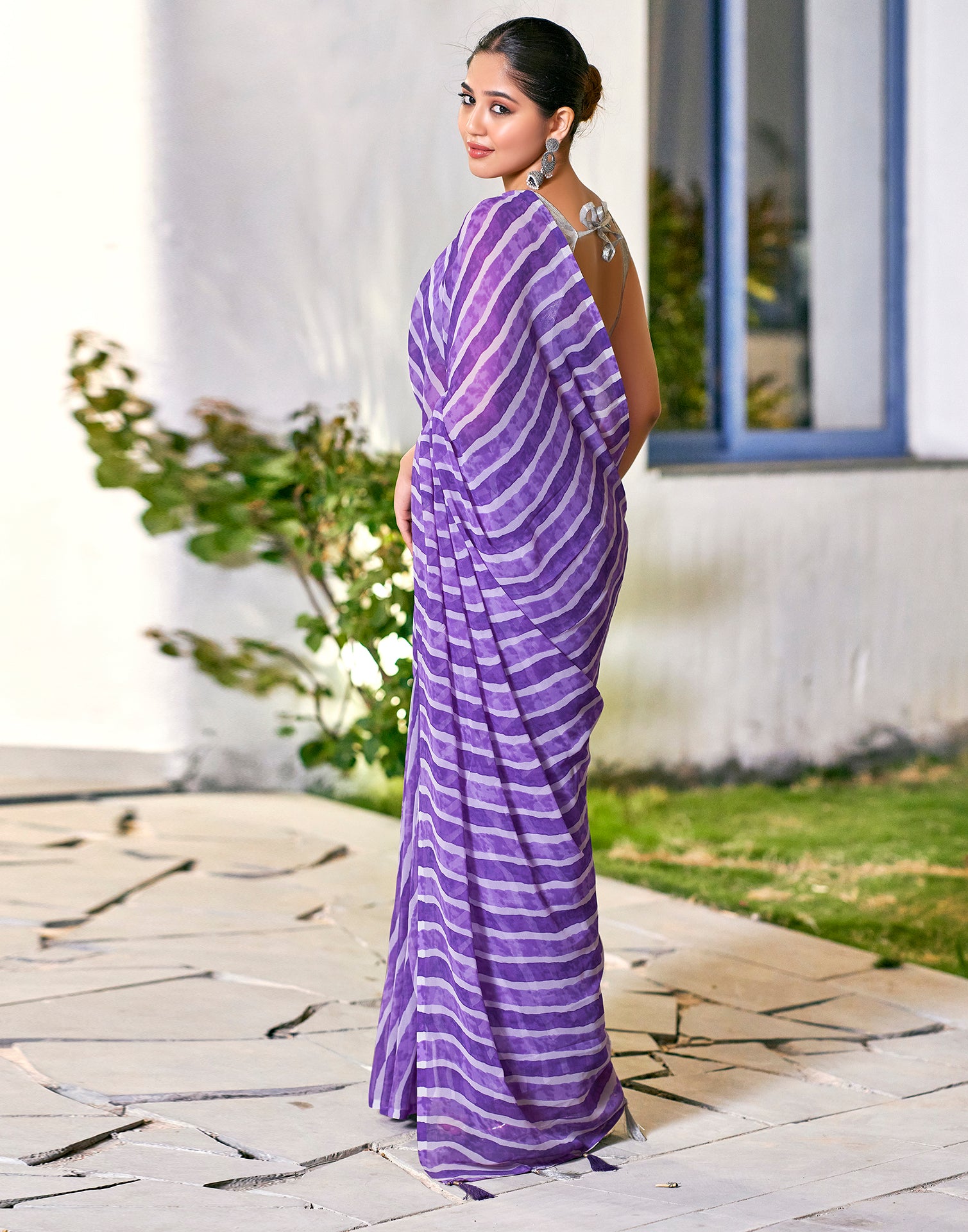 Ready to Wear Purple Georgette Printed Saree