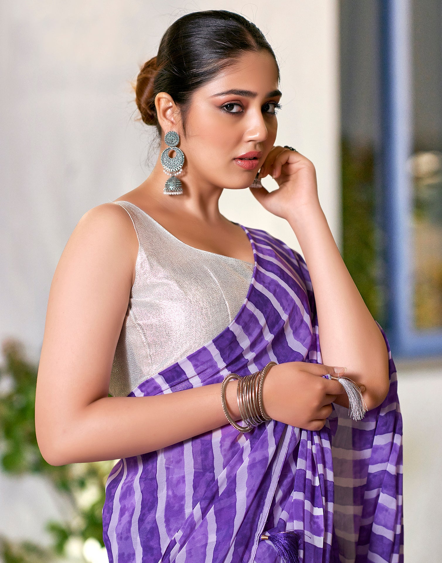 Ready to Wear Purple Georgette Printed Saree