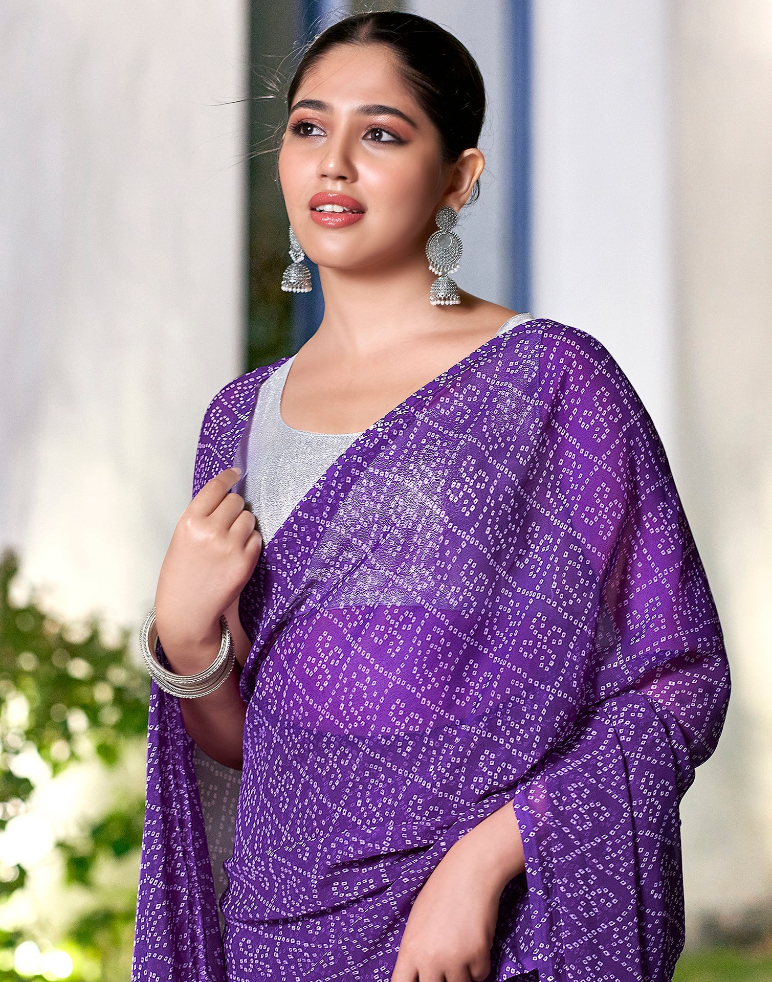 Ready to Wear Purple Georgette Printed Saree