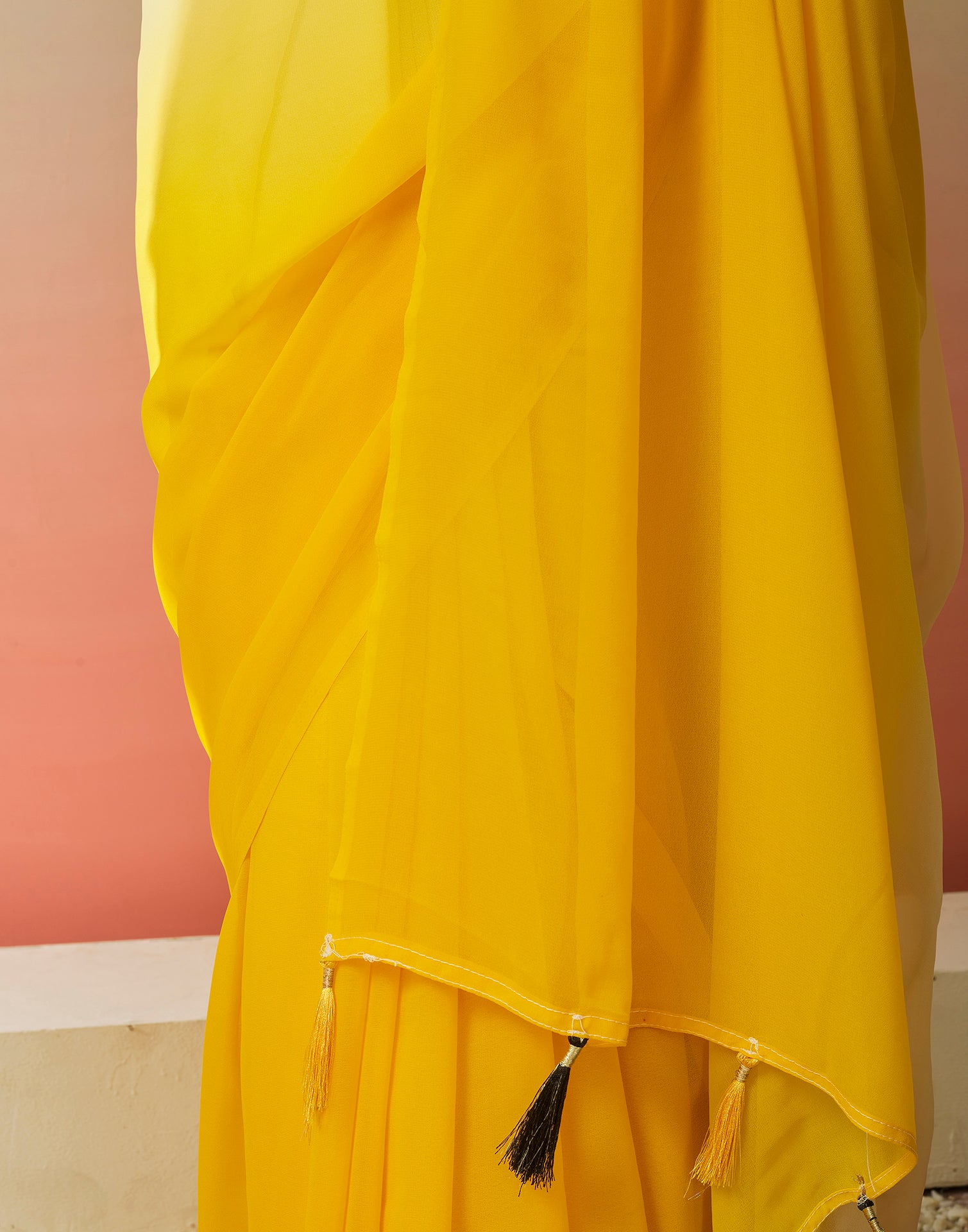 Ready to Wear Turmeric Georgette Plain Saree