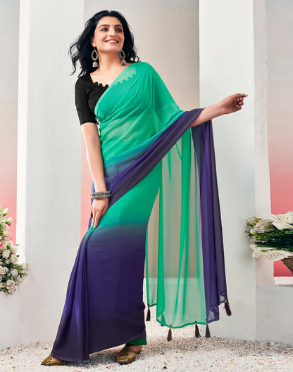 Ready to Wear Teal Green Georgette Plain Saree