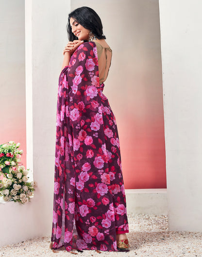 Ready to Wear Wine Georgette Printed Saree