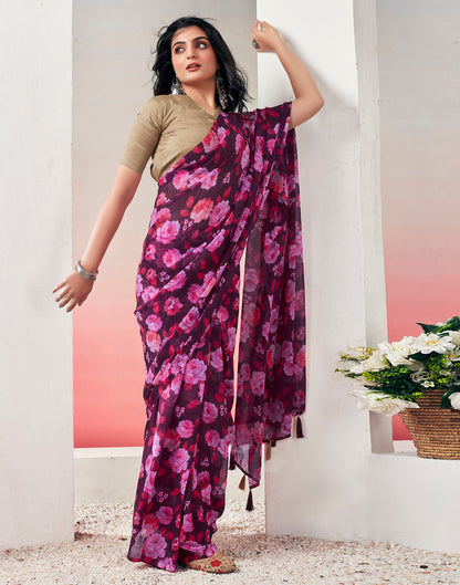 Ready to Wear Wine Georgette Printed Saree