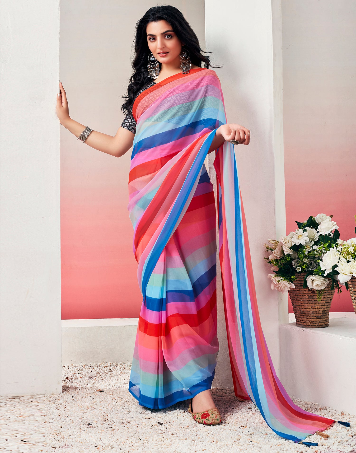 Ready to Wear Multicoloured Georgette Printed Saree