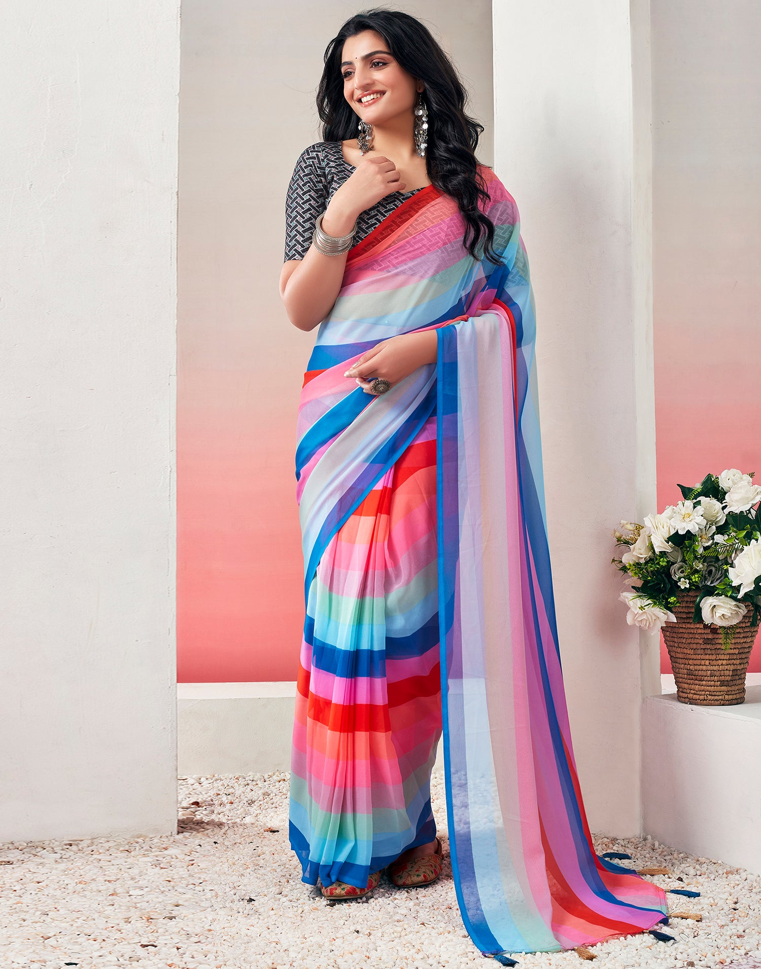 Ready to Wear Multicoloured Georgette Printed Saree