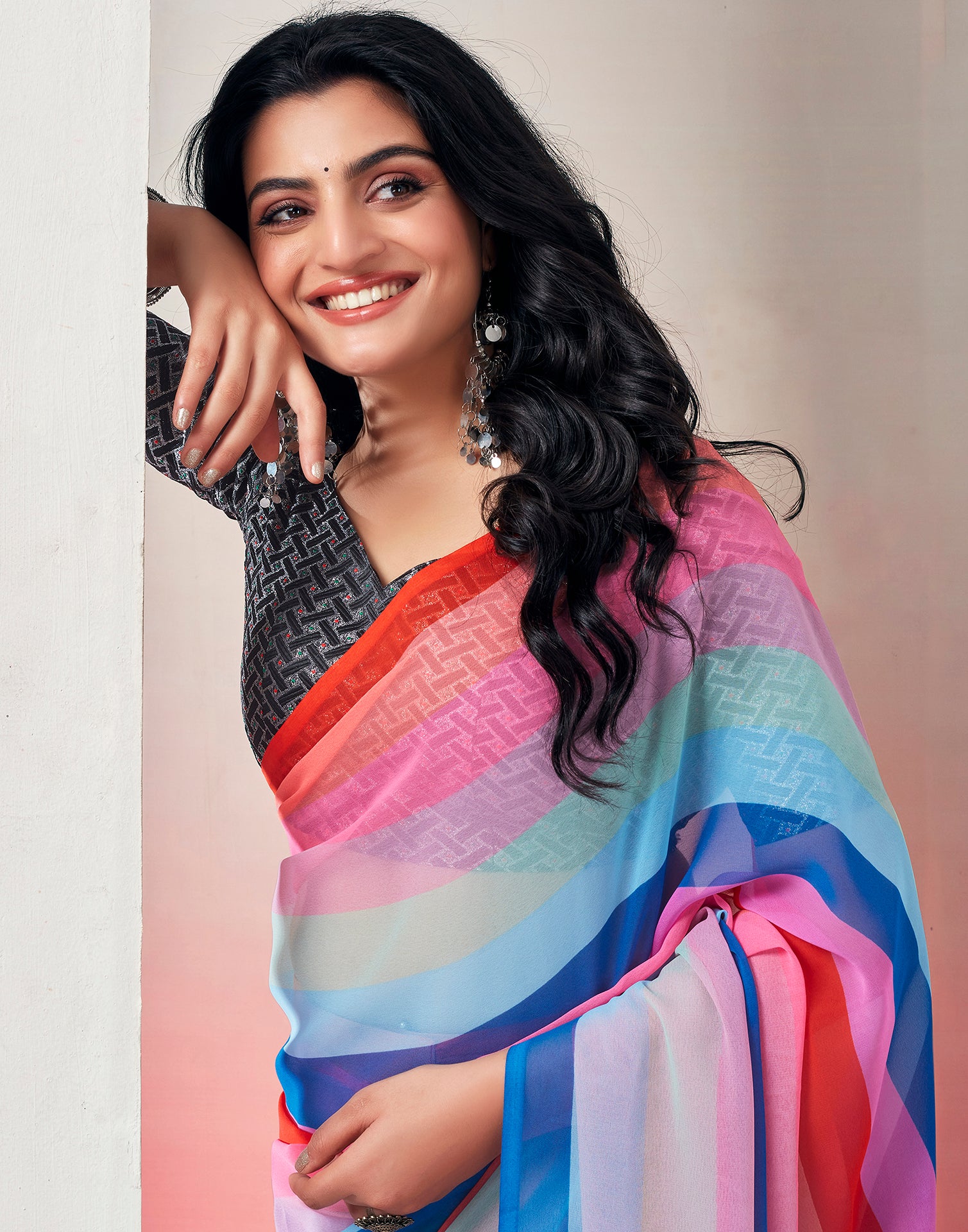 Ready to Wear Multicoloured Georgette Printed Saree