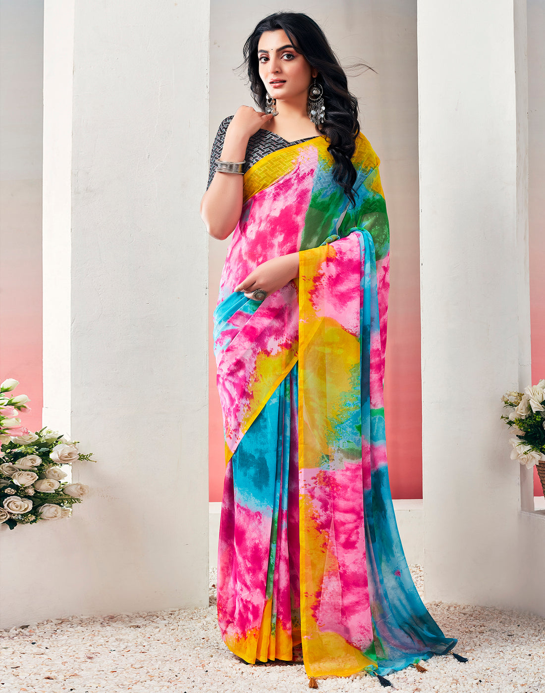 Multicoloured Georgette Printed Ready to Wear Saree