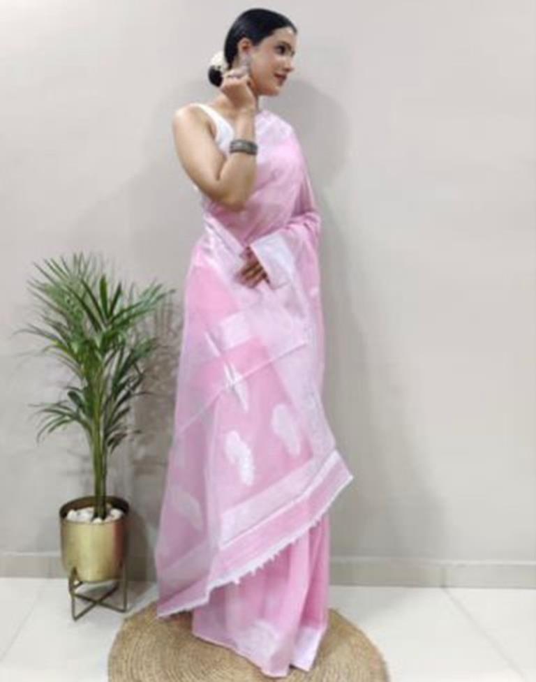 Pink Jacquard Cotton Saree