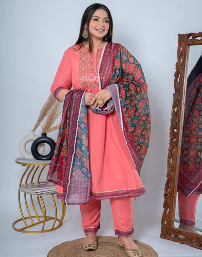 Peach Kurti With Pant And Dupatta | Leemboodi