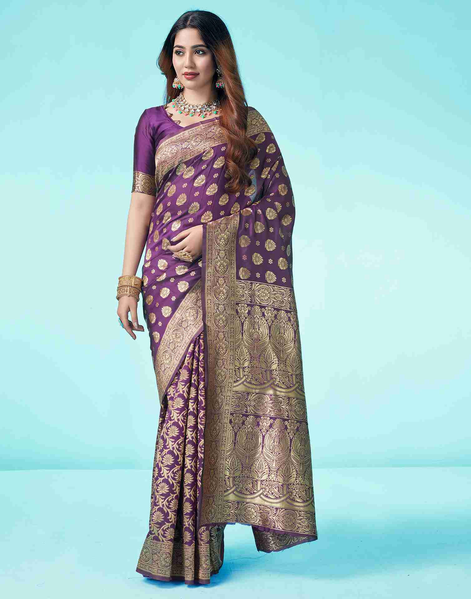 Purple Jacquard Silk Saree