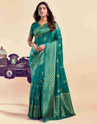 Teal Green Silk Woven Saree