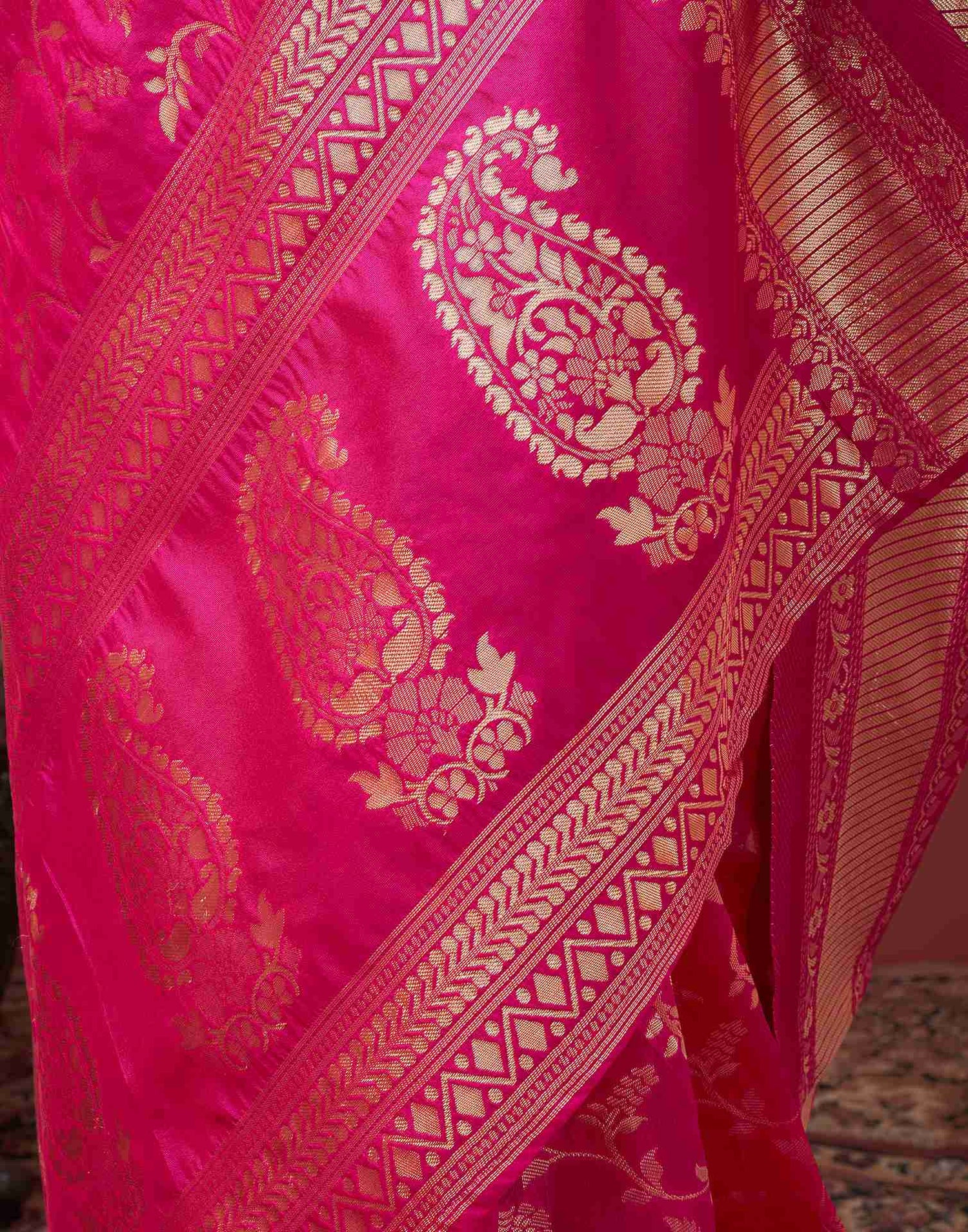 Rani Pink Silk Plain Saree