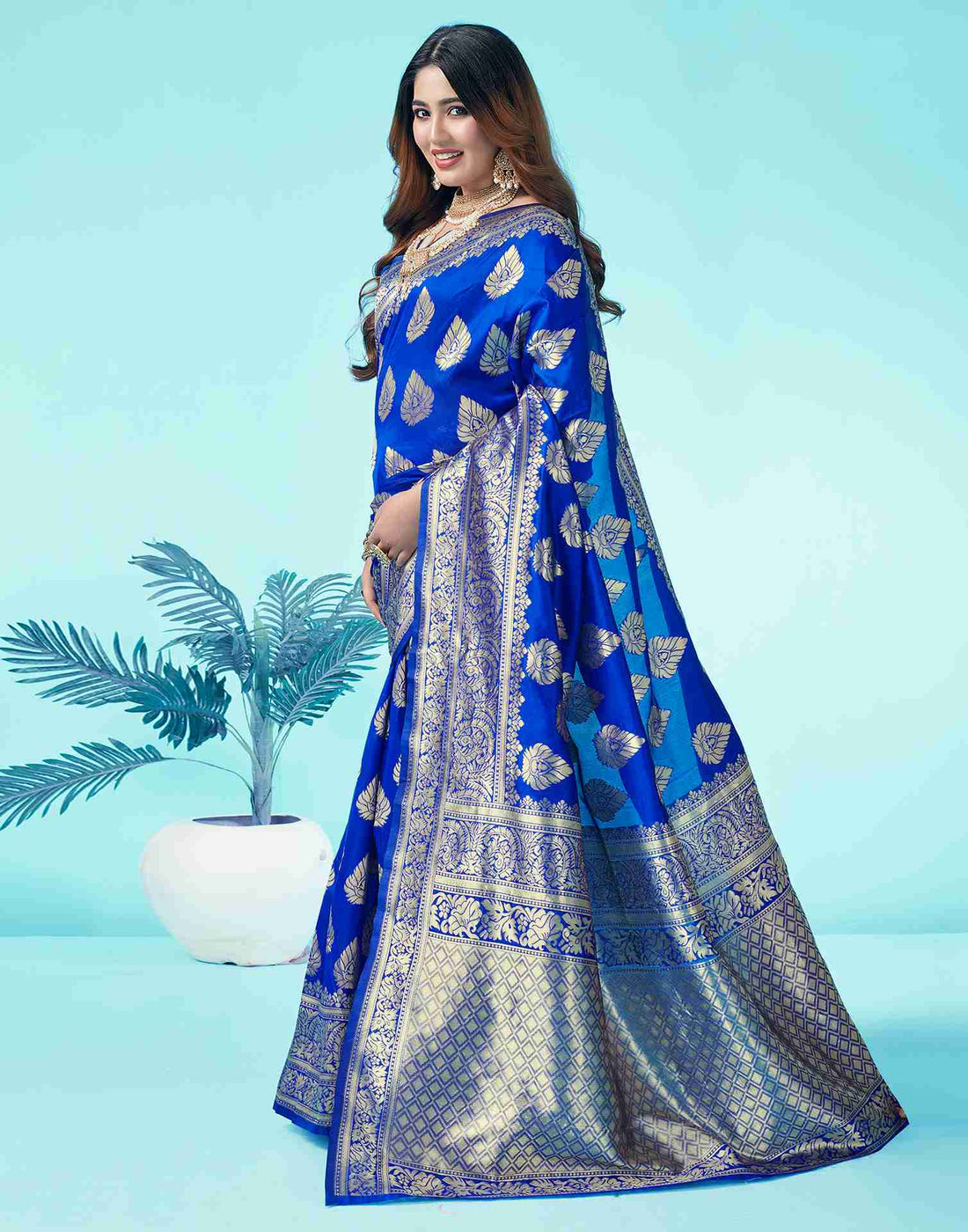 Royal Blue Jacquard Silk Saree