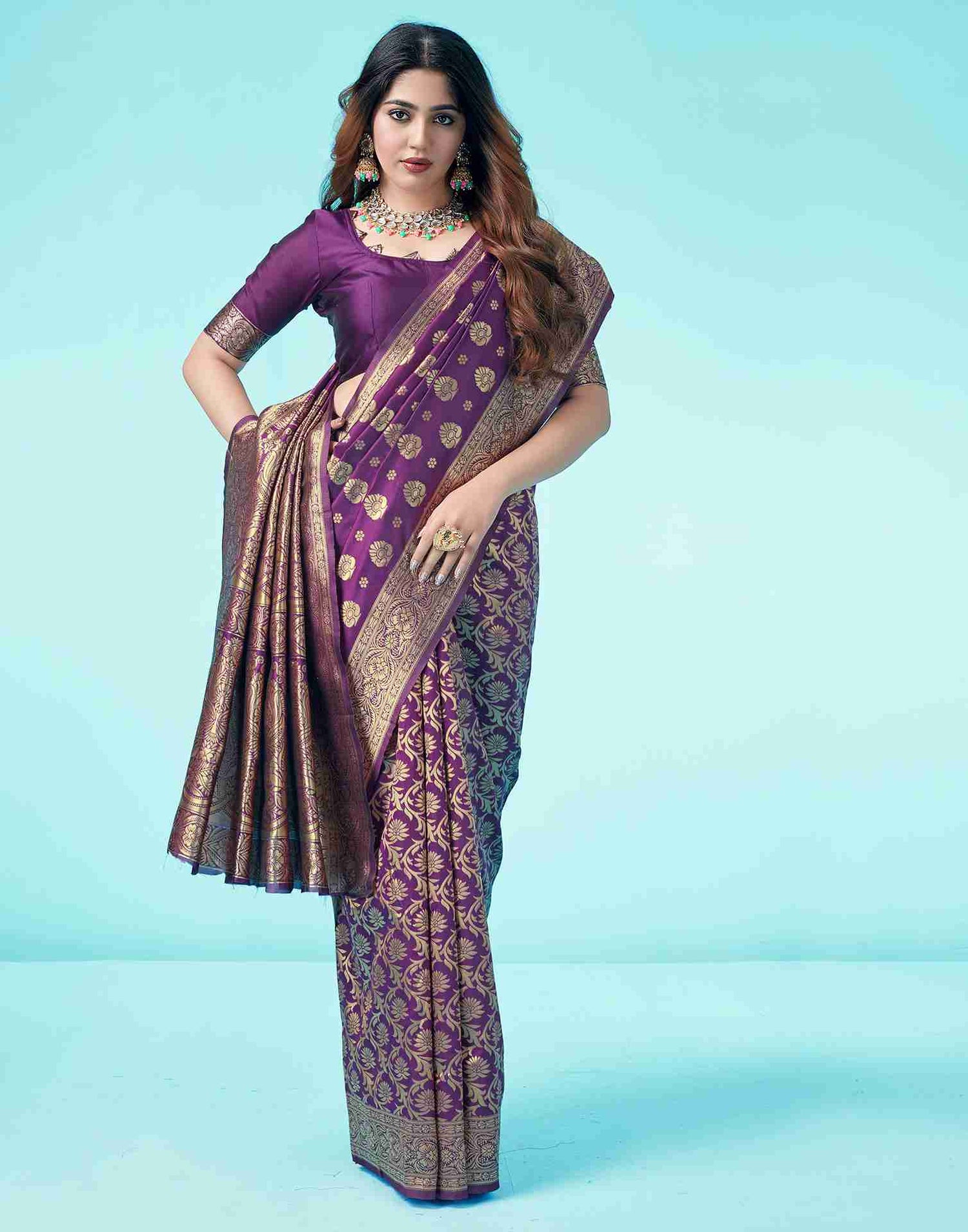 Purple Jacquard Silk Saree