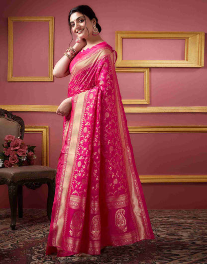 Rani Pink Silk Plain Saree