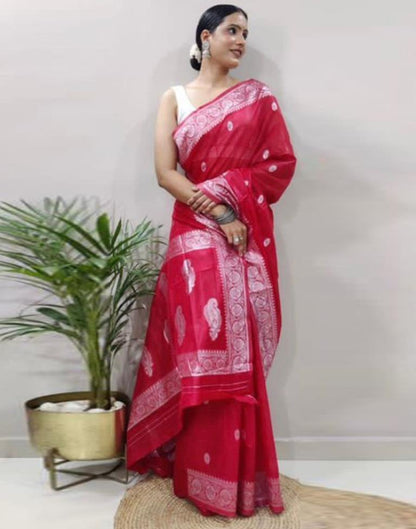 B1G1 Red Jacquard Cotton Saree